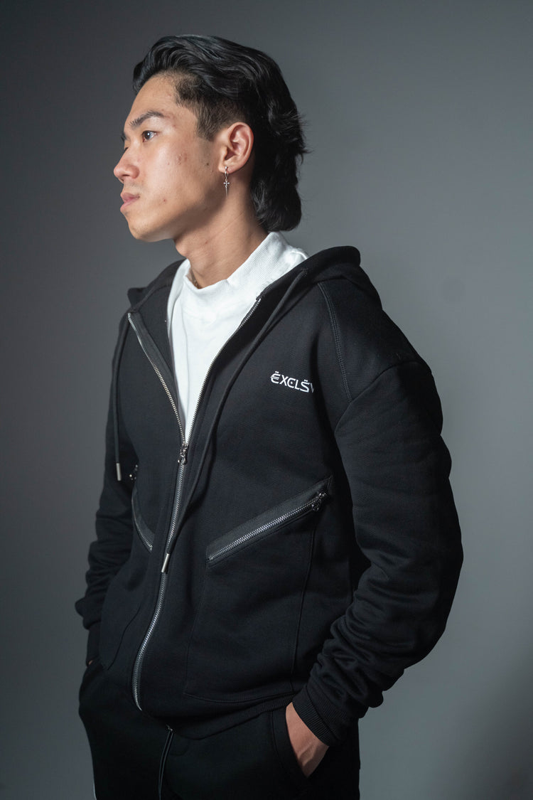 Black Zip-Up Hoodie - EXCLSV