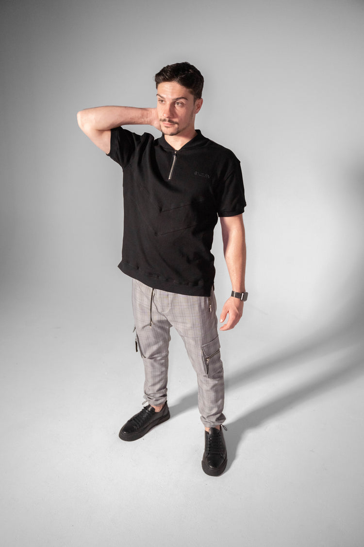 Black Baseball Collar Polo - EXCLSV
