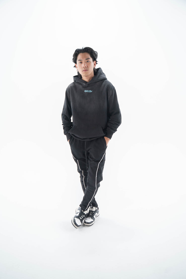 Black Washed Frazzled Hoodie - EXCLSV