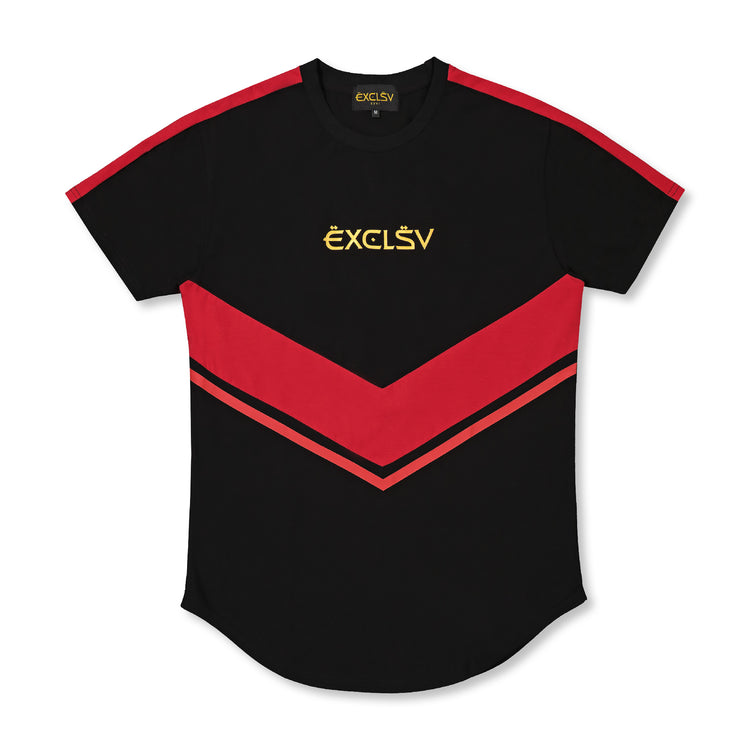 Red Dimension Curved Hem T-Shirt - EXCLSV