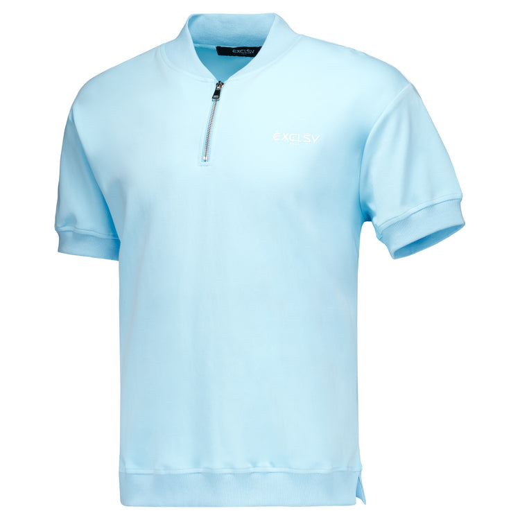 Light Blue Quarter Zip Baseball Collar Polo - EXCLSV