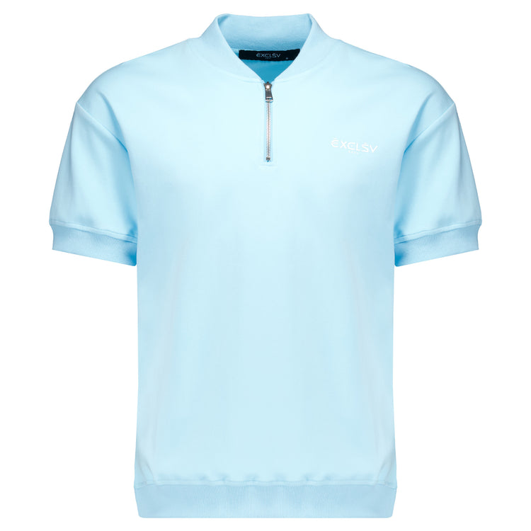 Light Blue Quarter Zip Baseball Collar Polo - EXCLSV
