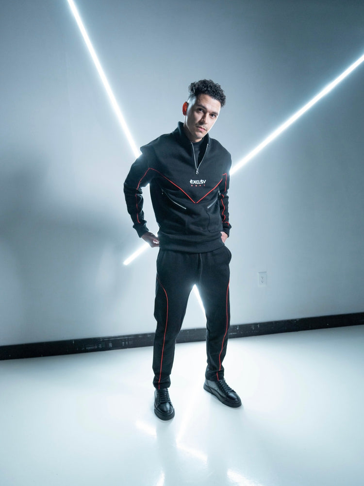 Black and Red Strada Half-Zip Sweatshirt - EXCLSV