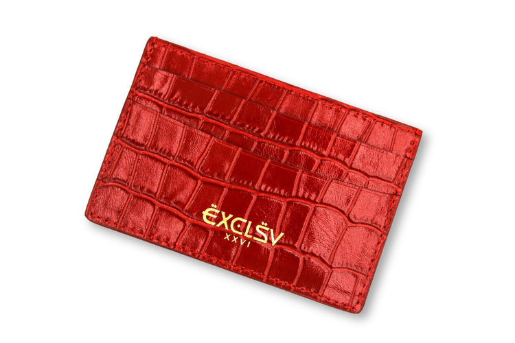 Red Croc Embossed Card Holder - EXCLSV