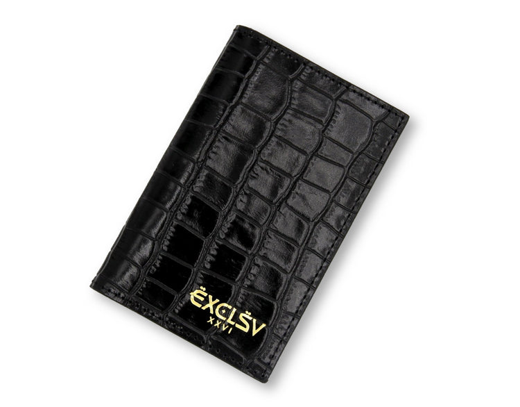Black Croc Embossed Bifold Cardholder - EXCLSV